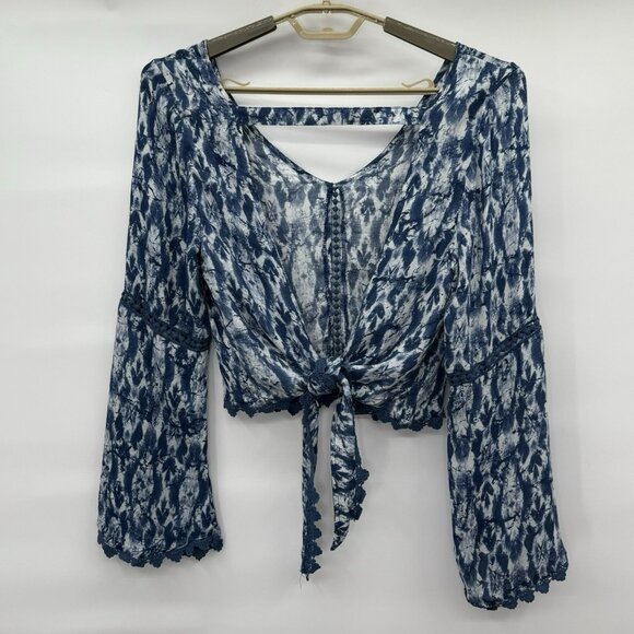 Sea‎ Gypsies Top Bell Sleeves Cropped Crochet Detail Boho V Neck Festival - Picture 3 of 11